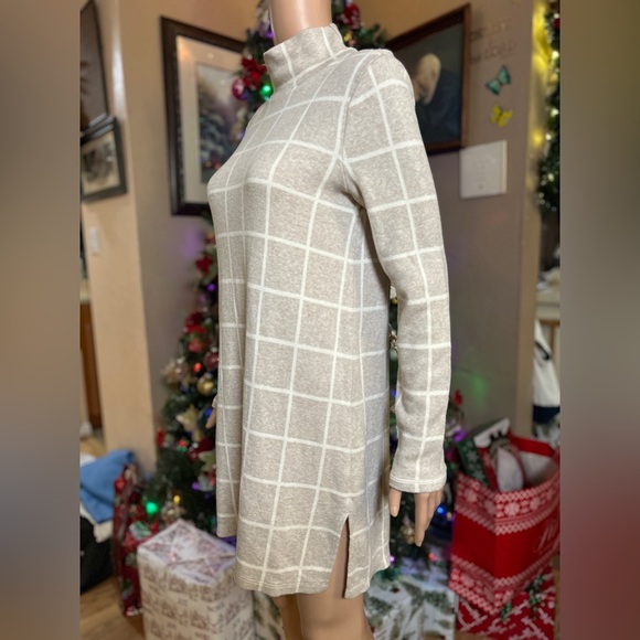 Style & Co. Beige Checkered Long Sleeve Dress size M - Picture 2 of 6